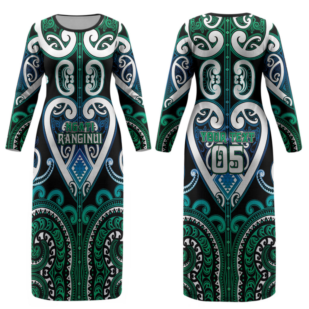 Custom Aotearoa Ngati Ranginui Couples Matching Long Sleeve Bodycon Dress and Hawaiian Shirt Maori Tribal Pattern