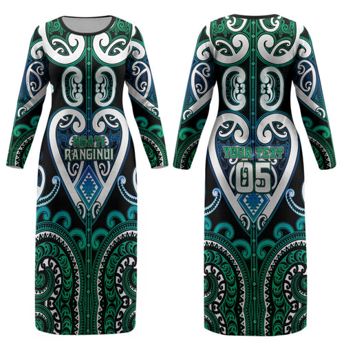 Custom Aotearoa Ngati Ranginui Couples Matching Long Sleeve Bodycon Dress and Hawaiian Shirt Maori Tribal Pattern
