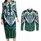 Custom Aotearoa Ngati Ranginui Couples Matching Long Sleeve Bodycon Dress and Long Sleeve Button Shirt Maori Tribal Pattern