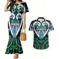 Custom Aotearoa Ngati Ranginui Couples Matching Mermaid Dress and Hawaiian Shirt Maori Tribal Pattern