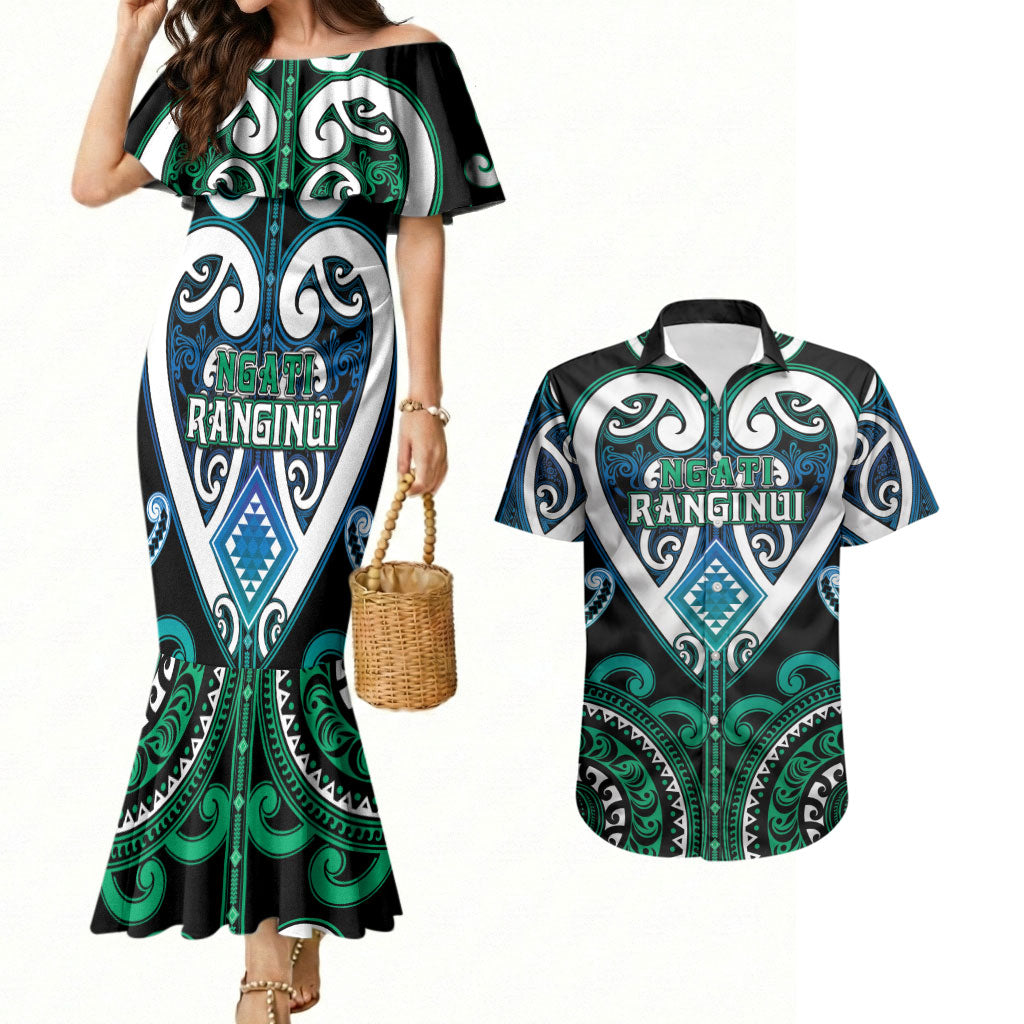 Custom Aotearoa Ngati Ranginui Couples Matching Mermaid Dress and Hawaiian Shirt Maori Tribal Pattern