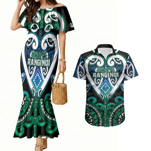 Custom Aotearoa Ngati Ranginui Couples Matching Mermaid Dress and Hawaiian Shirt Maori Tribal Pattern