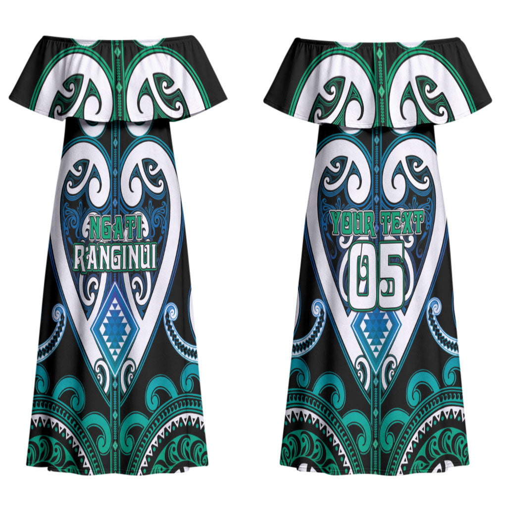 Custom Aotearoa Ngati Ranginui Couples Matching Off Shoulder Maxi Dress and Hawaiian Shirt Maori Tribal Pattern