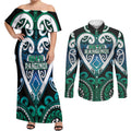 Custom Aotearoa Ngati Ranginui Couples Matching Off Shoulder Maxi Dress and Long Sleeve Button Shirt Maori Tribal Pattern