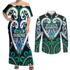 Custom Aotearoa Ngati Ranginui Couples Matching Off Shoulder Maxi Dress and Long Sleeve Button Shirt Maori Tribal Pattern
