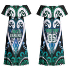 Custom Aotearoa Ngati Ranginui Couples Matching Off Shoulder Maxi Dress and Long Sleeve Button Shirt Maori Tribal Pattern