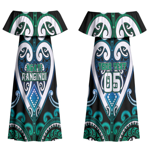 Custom Aotearoa Ngati Ranginui Couples Matching Off Shoulder Maxi Dress and Long Sleeve Button Shirt Maori Tribal Pattern