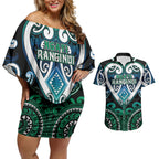 Custom Aotearoa Ngati Ranginui Couples Matching Off Shoulder Short Dress and Hawaiian Shirt Maori Tribal Pattern