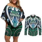 Custom Aotearoa Ngati Ranginui Couples Matching Off Shoulder Short Dress and Long Sleeve Button Shirt Maori Tribal Pattern