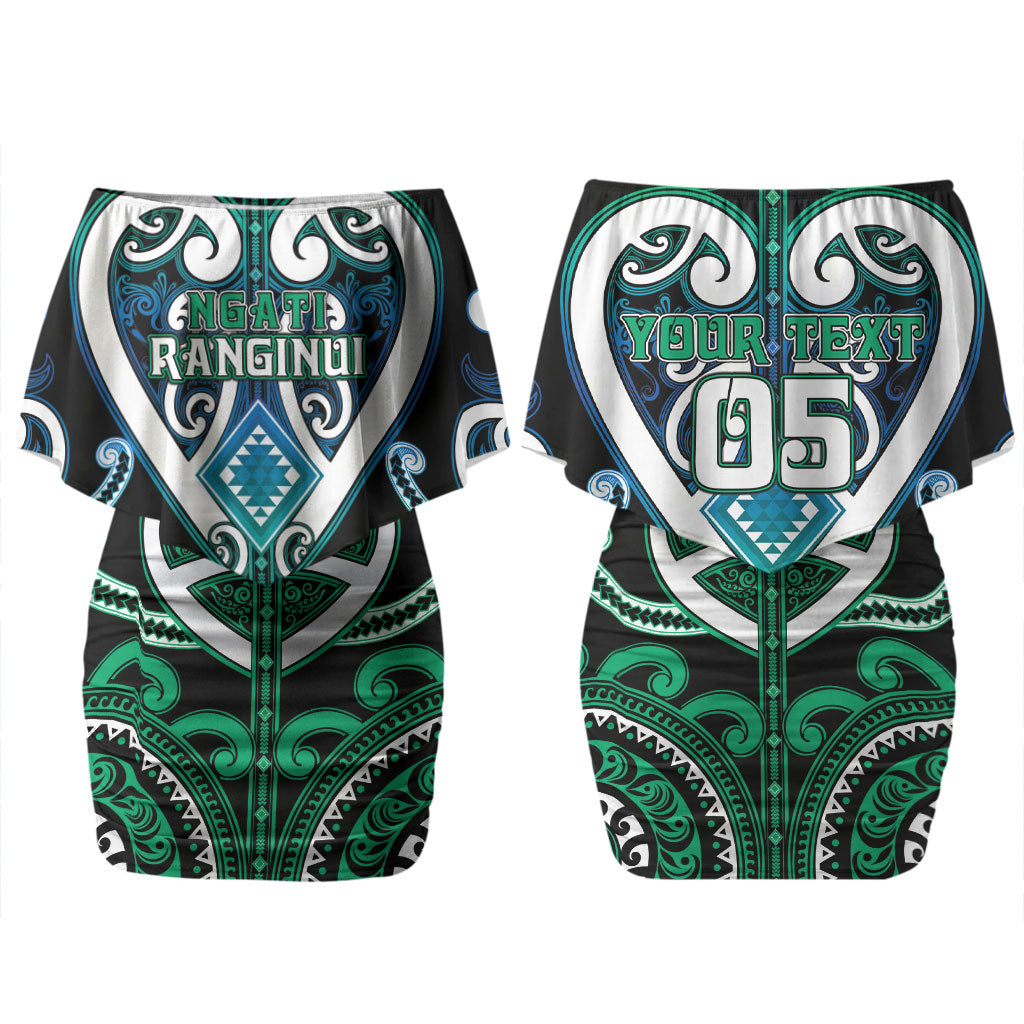 Custom Aotearoa Ngati Ranginui Couples Matching Off Shoulder Short Dress and Long Sleeve Button Shirt Maori Tribal Pattern