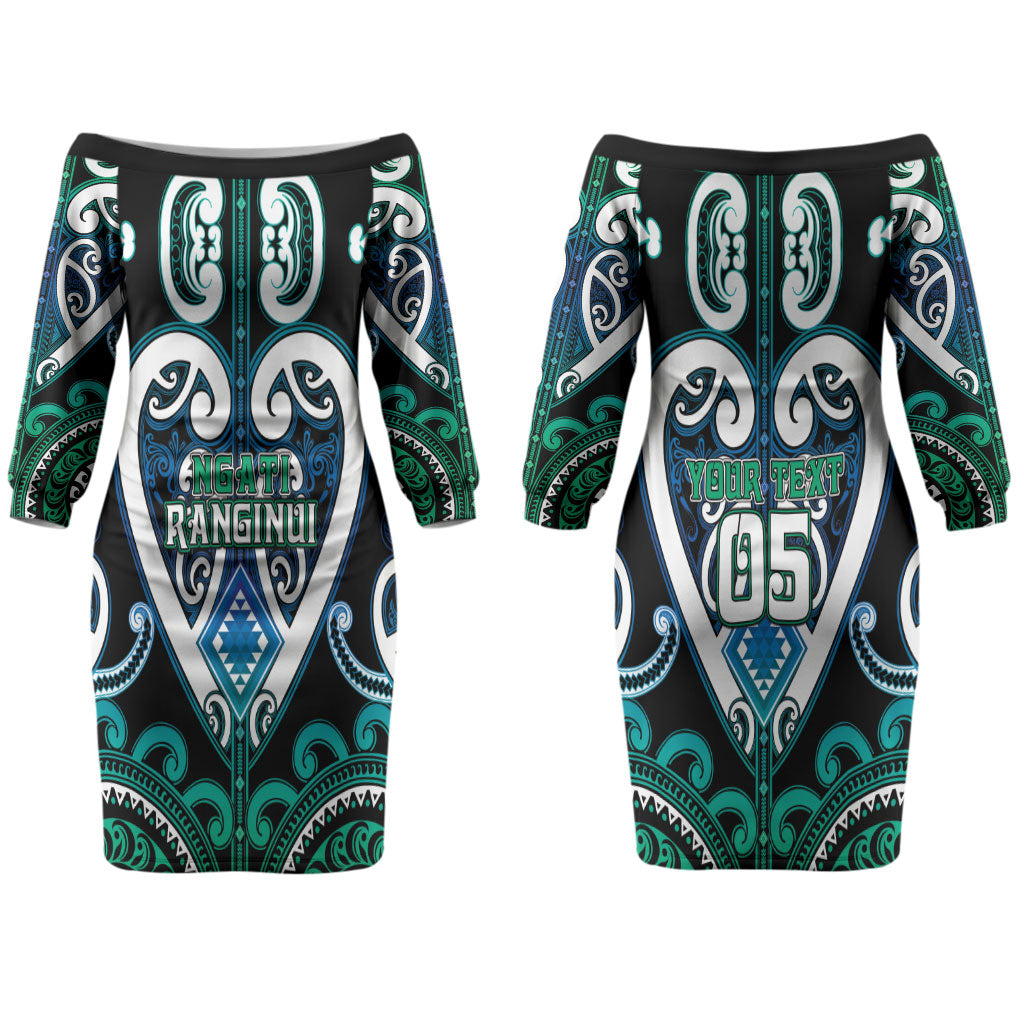 Custom Aotearoa Ngati Ranginui Couples Matching Off The Shoulder Long Sleeve Dress and Hawaiian Shirt Maori Tribal Pattern