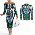 Custom Aotearoa Ngati Ranginui Couples Matching Off The Shoulder Long Sleeve Dress and Long Sleeve Button Shirt Maori Tribal Pattern