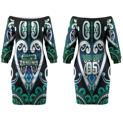 Custom Aotearoa Ngati Ranginui Couples Matching Off The Shoulder Long Sleeve Dress and Long Sleeve Button Shirt Maori Tribal Pattern