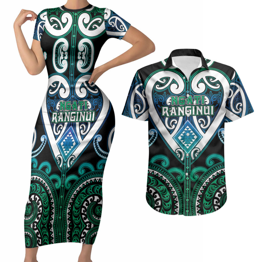 Custom Aotearoa Ngati Ranginui Couples Matching Short Sleeve Bodycon Dress and Hawaiian Shirt Maori Tribal Pattern