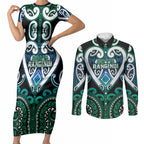 Custom Aotearoa Ngati Ranginui Couples Matching Short Sleeve Bodycon Dress and Long Sleeve Button Shirt Maori Tribal Pattern