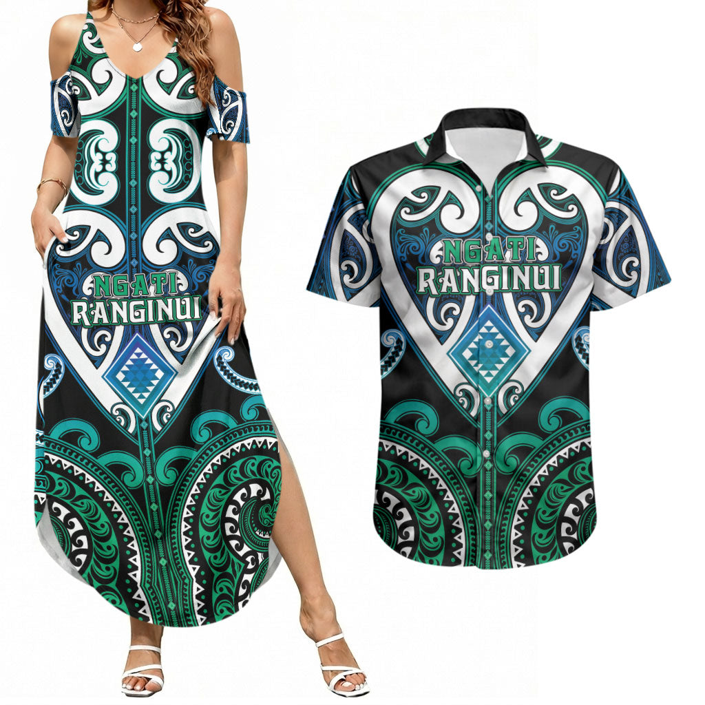 Custom Aotearoa Ngati Ranginui Couples Matching Summer Maxi Dress and Hawaiian Shirt Maori Tribal Pattern