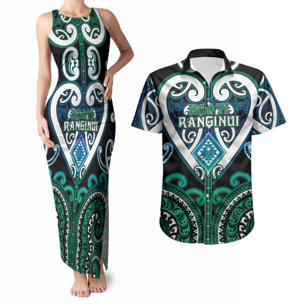 Custom Aotearoa Ngati Ranginui Couples Matching Tank Maxi Dress and Hawaiian Shirt Maori Tribal Pattern