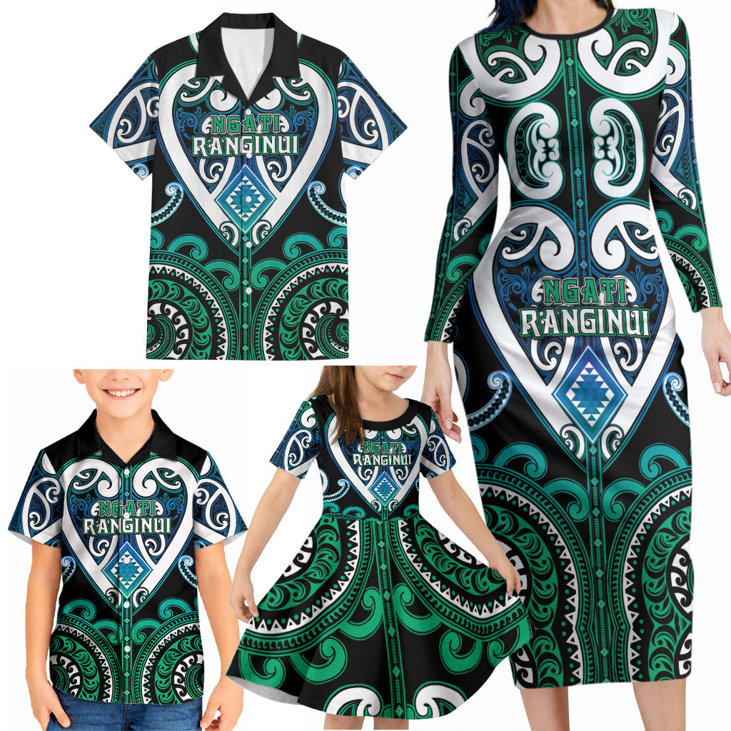 Custom Aotearoa Ngati Ranginui Family Matching Long Sleeve Bodycon Dress and Hawaiian Shirt Maori Tribal Pattern