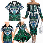Custom Aotearoa Ngati Ranginui Family Matching Off The Shoulder Long Sleeve Dress and Hawaiian Shirt Maori Tribal Pattern