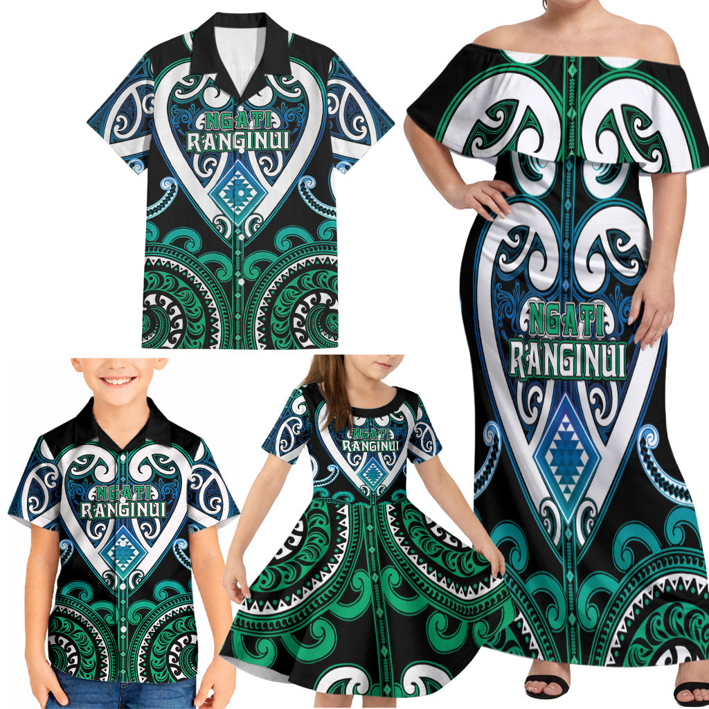 Custom Aotearoa Ngati Ranginui Family Matching Off Shoulder Maxi Dress and Hawaiian Shirt Maori Tribal Pattern