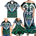 Custom Aotearoa Ngati Ranginui Family Matching Off Shoulder Maxi Dress and Hawaiian Shirt Maori Tribal Pattern