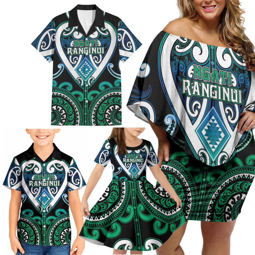 Custom Aotearoa Ngati Ranginui Family Matching Off Shoulder Short Dress and Hawaiian Shirt Maori Tribal Pattern