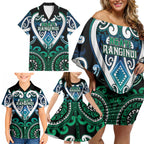 Custom Aotearoa Ngati Ranginui Family Matching Off Shoulder Short Dress and Hawaiian Shirt Maori Tribal Pattern