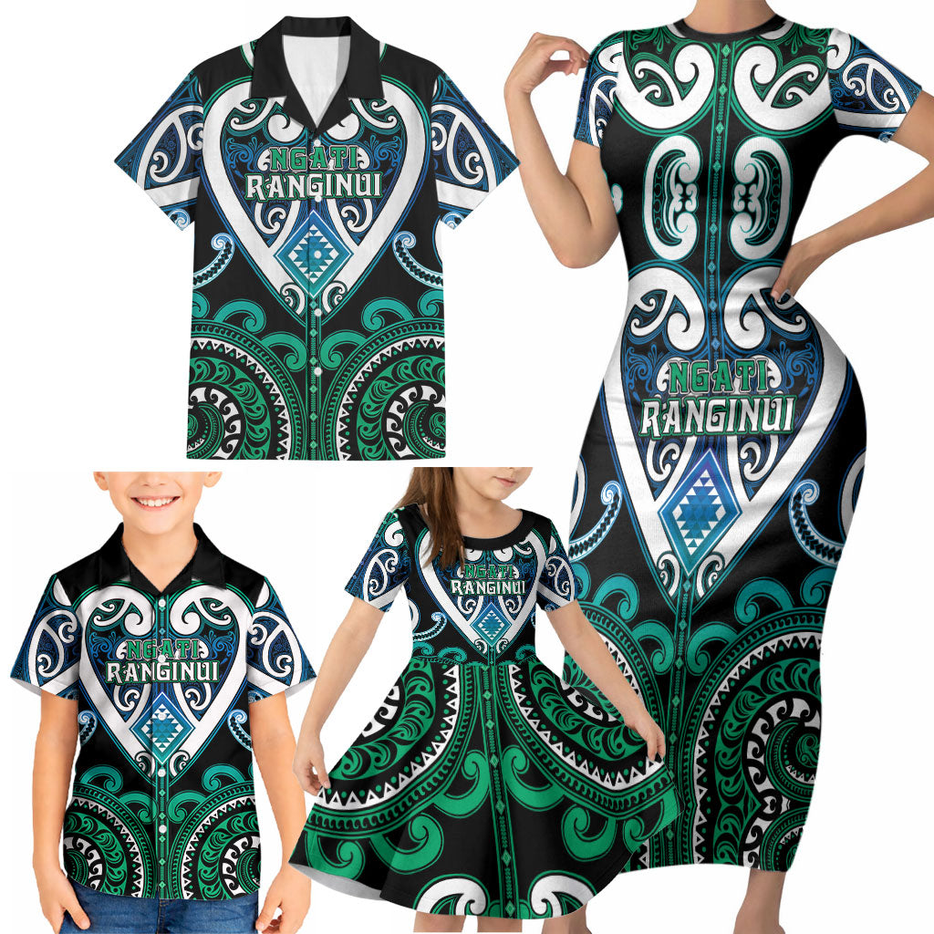 Custom Aotearoa Ngati Ranginui Family Matching Short Sleeve Bodycon Dress and Hawaiian Shirt Maori Tribal Pattern
