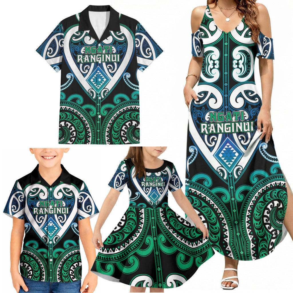 Custom Aotearoa Ngati Ranginui Family Matching Summer Maxi Dress and Hawaiian Shirt Maori Tribal Pattern