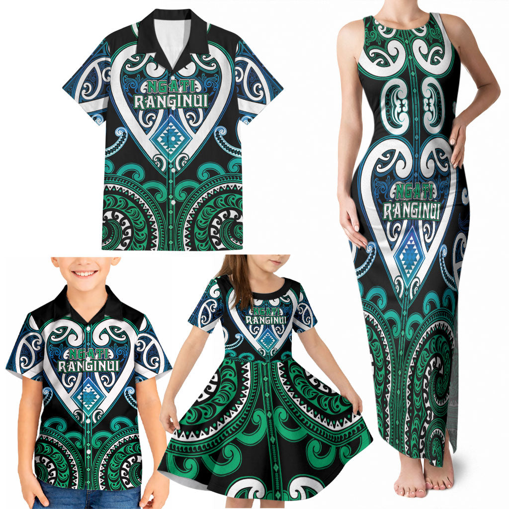 Custom Aotearoa Ngati Ranginui Family Matching Tank Maxi Dress and Hawaiian Shirt Maori Tribal Pattern