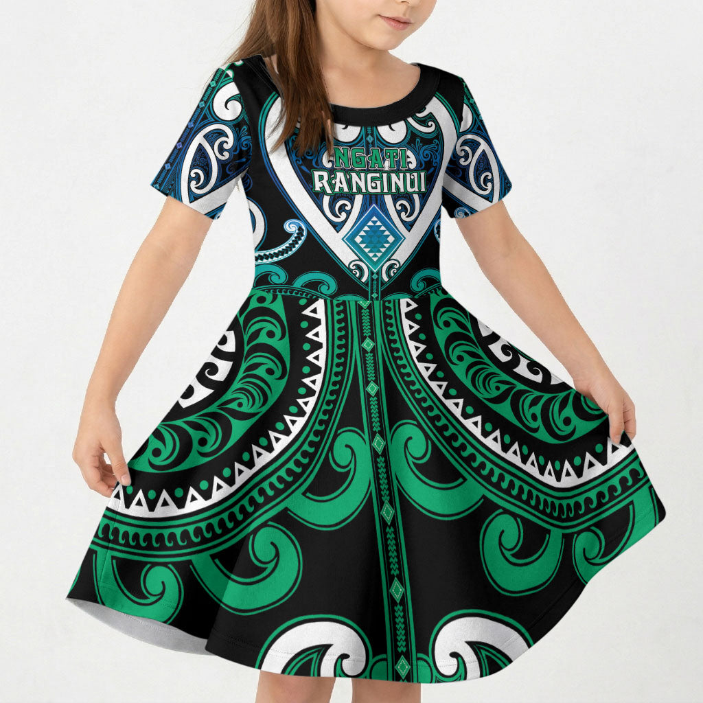 Custom Aotearoa Ngati Ranginui Kid Short Sleeve Dress Maori Tribal Pattern