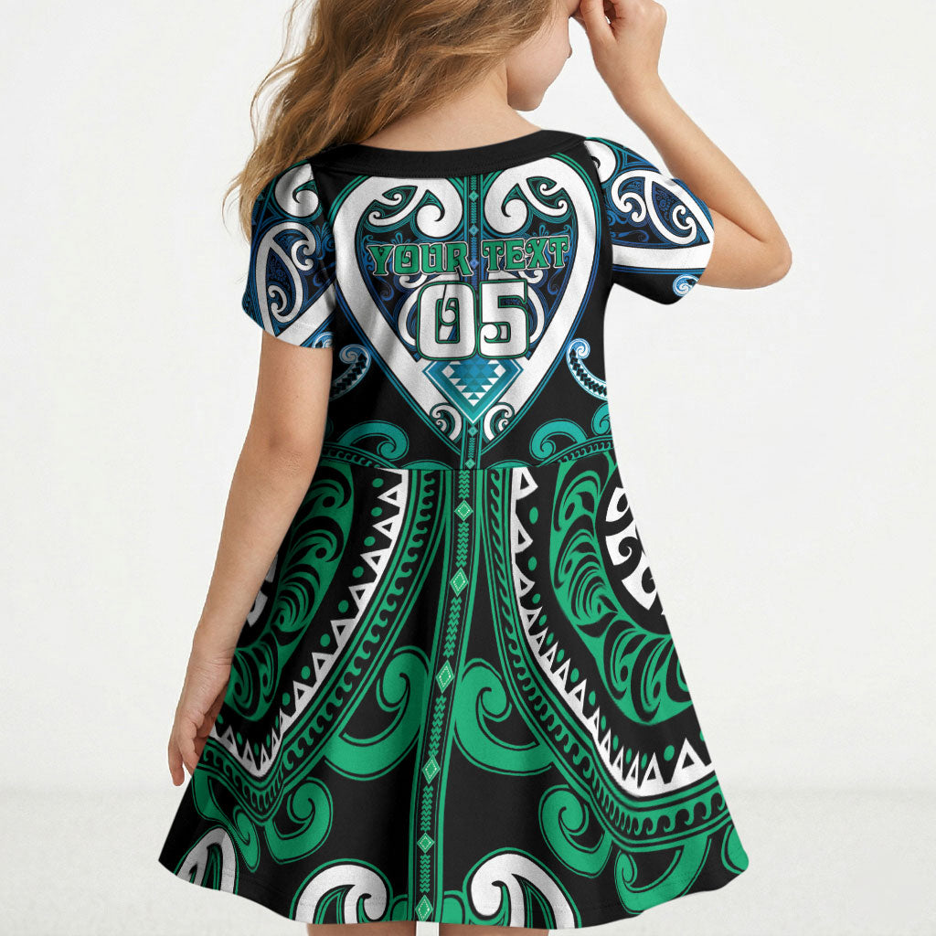 Custom Aotearoa Ngati Ranginui Kid Short Sleeve Dress Maori Tribal Pattern