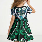 Custom Aotearoa Ngati Ranginui Kid Short Sleeve Dress Maori Tribal Pattern