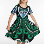 Custom Aotearoa Ngati Ranginui Kid Short Sleeve Dress Maori Tribal Pattern