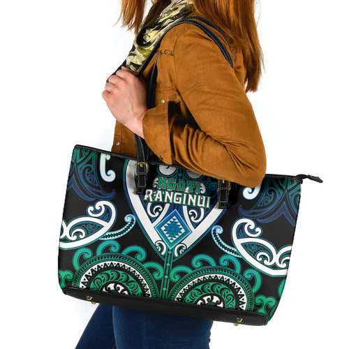 Aotearoa Ngati Ranginui Leather Tote Bag Maori Tribal Pattern