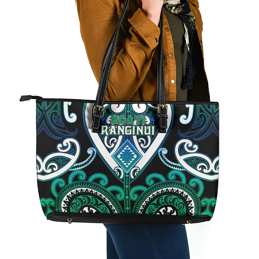Aotearoa Ngati Ranginui Leather Tote Bag Maori Tribal Pattern