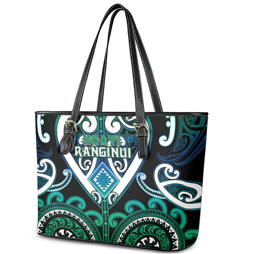 Aotearoa Ngati Ranginui Leather Tote Bag Maori Tribal Pattern