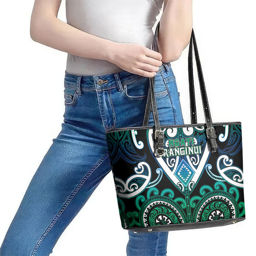Aotearoa Ngati Ranginui Leather Tote Bag Maori Tribal Pattern