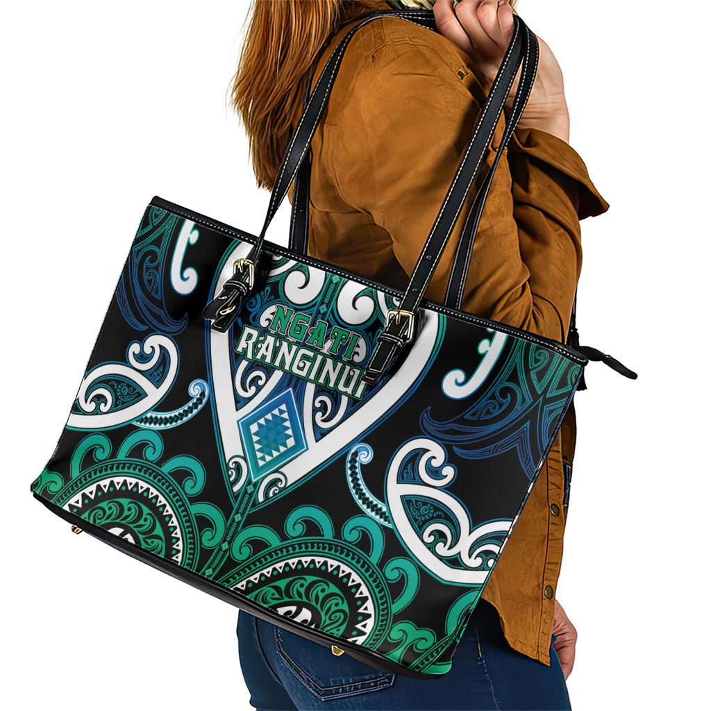 Aotearoa Ngati Ranginui Leather Tote Bag Maori Tribal Pattern