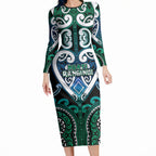 Custom Aotearoa Ngati Ranginui Long Sleeve Bodycon Dress Maori Tribal Pattern