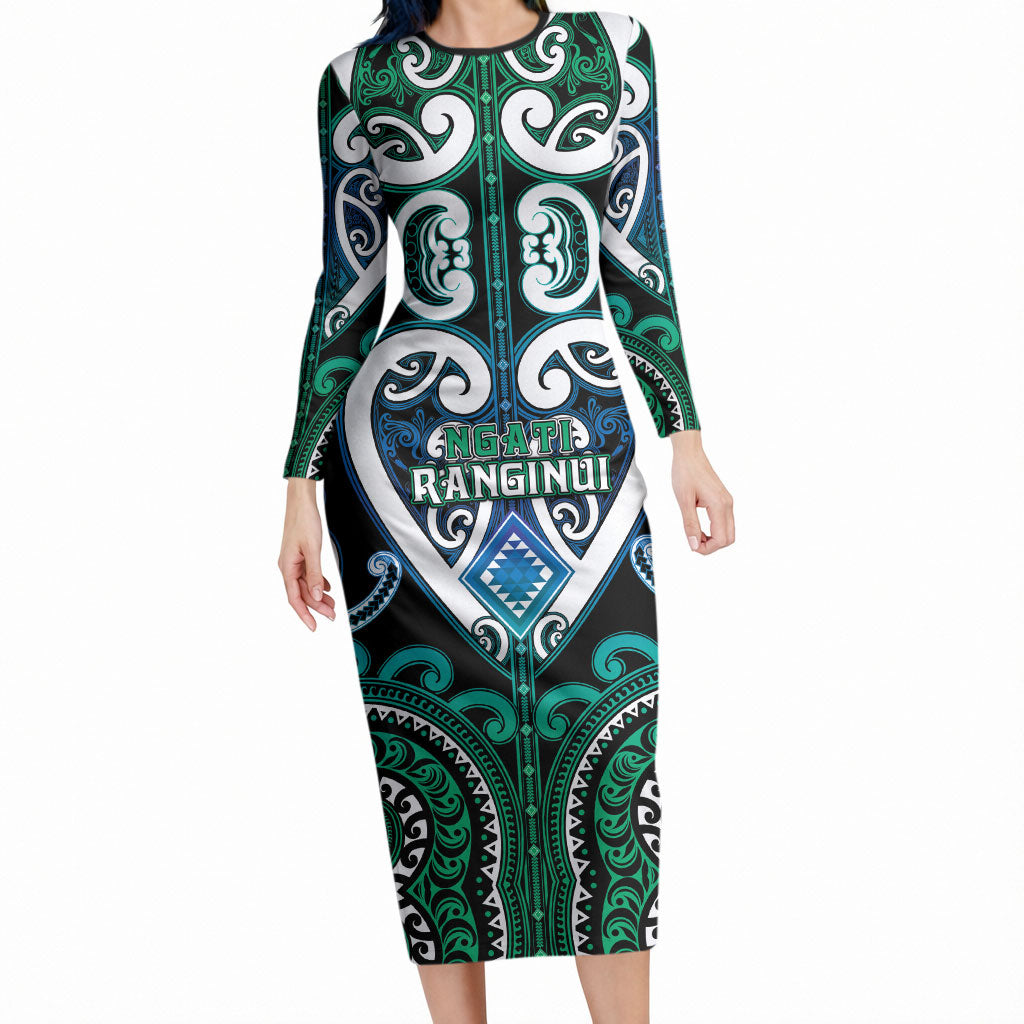 Custom Aotearoa Ngati Ranginui Long Sleeve Bodycon Dress Maori Tribal Pattern