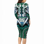 Custom Aotearoa Ngati Ranginui Long Sleeve Bodycon Dress Maori Tribal Pattern