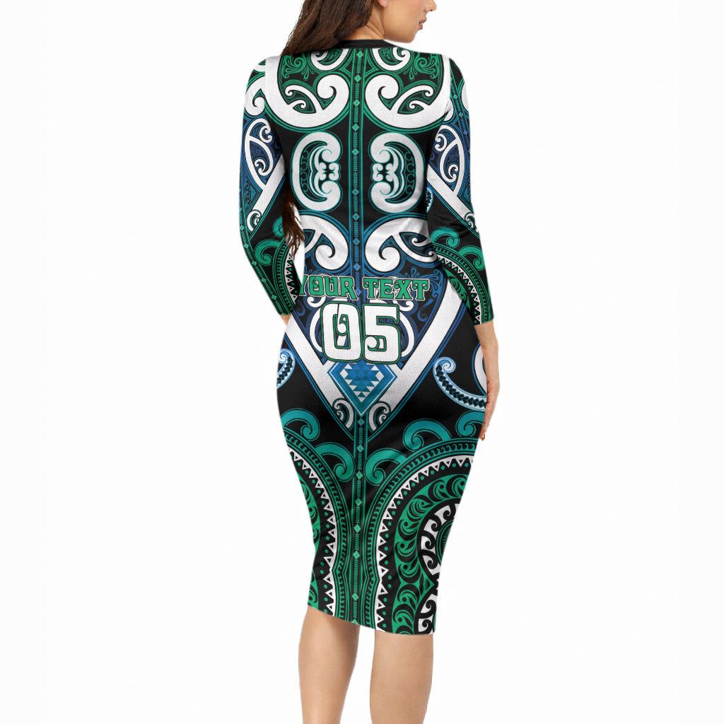 Custom Aotearoa Ngati Ranginui Long Sleeve Bodycon Dress Maori Tribal Pattern