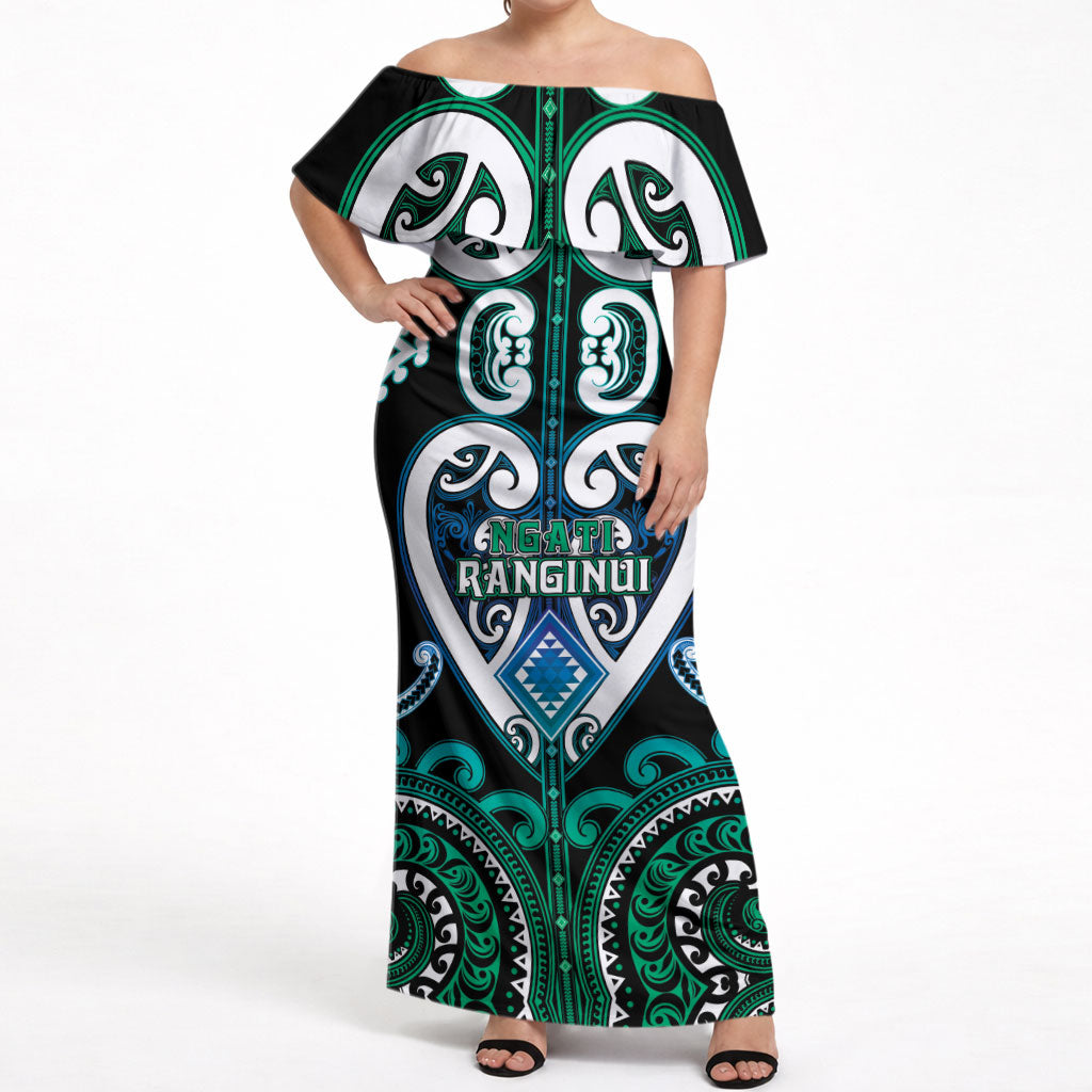 Custom Aotearoa Ngati Ranginui Off Shoulder Maxi Dress Maori Tribal Pattern