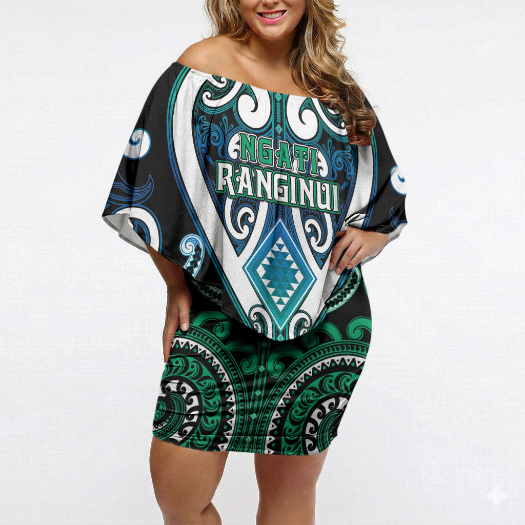 Custom Aotearoa Ngati Ranginui Off Shoulder Short Dress Maori Tribal Pattern