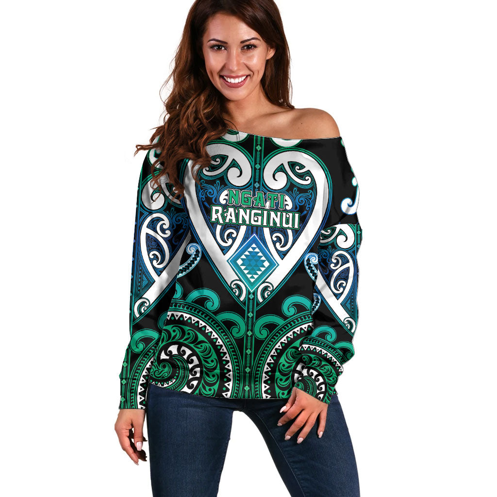 Custom Aotearoa Ngati Ranginui Off Shoulder Sweater Maori Tribal Pattern