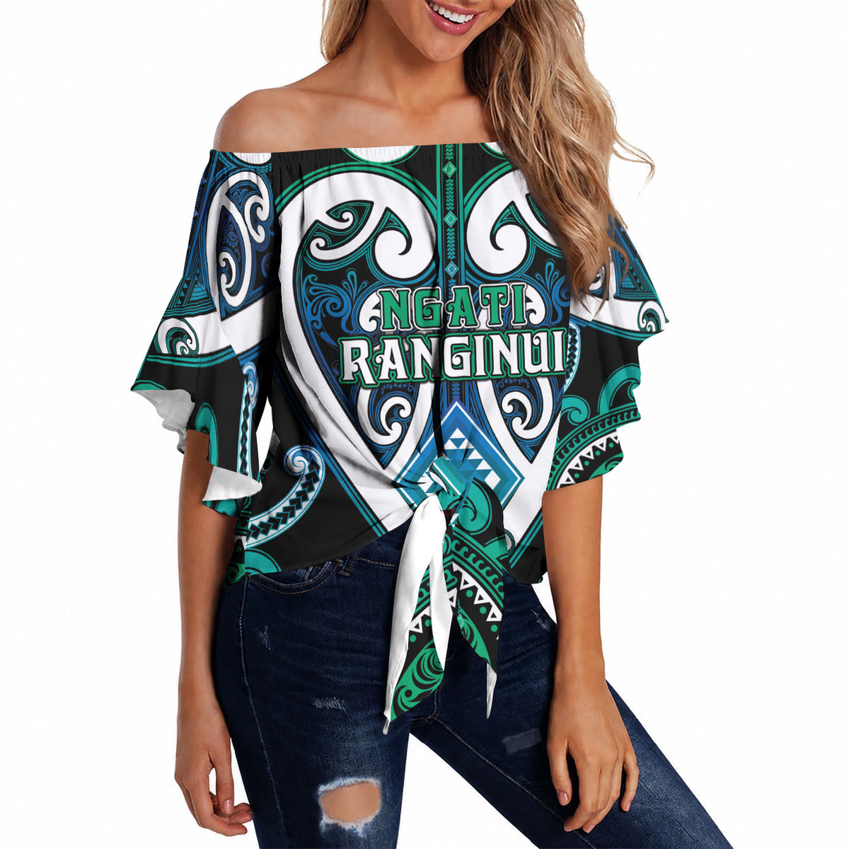 Custom Aotearoa Ngati Ranginui Off Shoulder Wrap Waist Top Maori Tribal Pattern