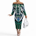 Custom Aotearoa Ngati Ranginui Off The Shoulder Long Sleeve Dress Maori Tribal Pattern
