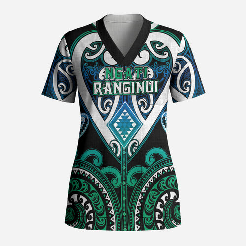 Custom Aotearoa Ngati Ranginui Scrub Top Maori Tribal Pattern