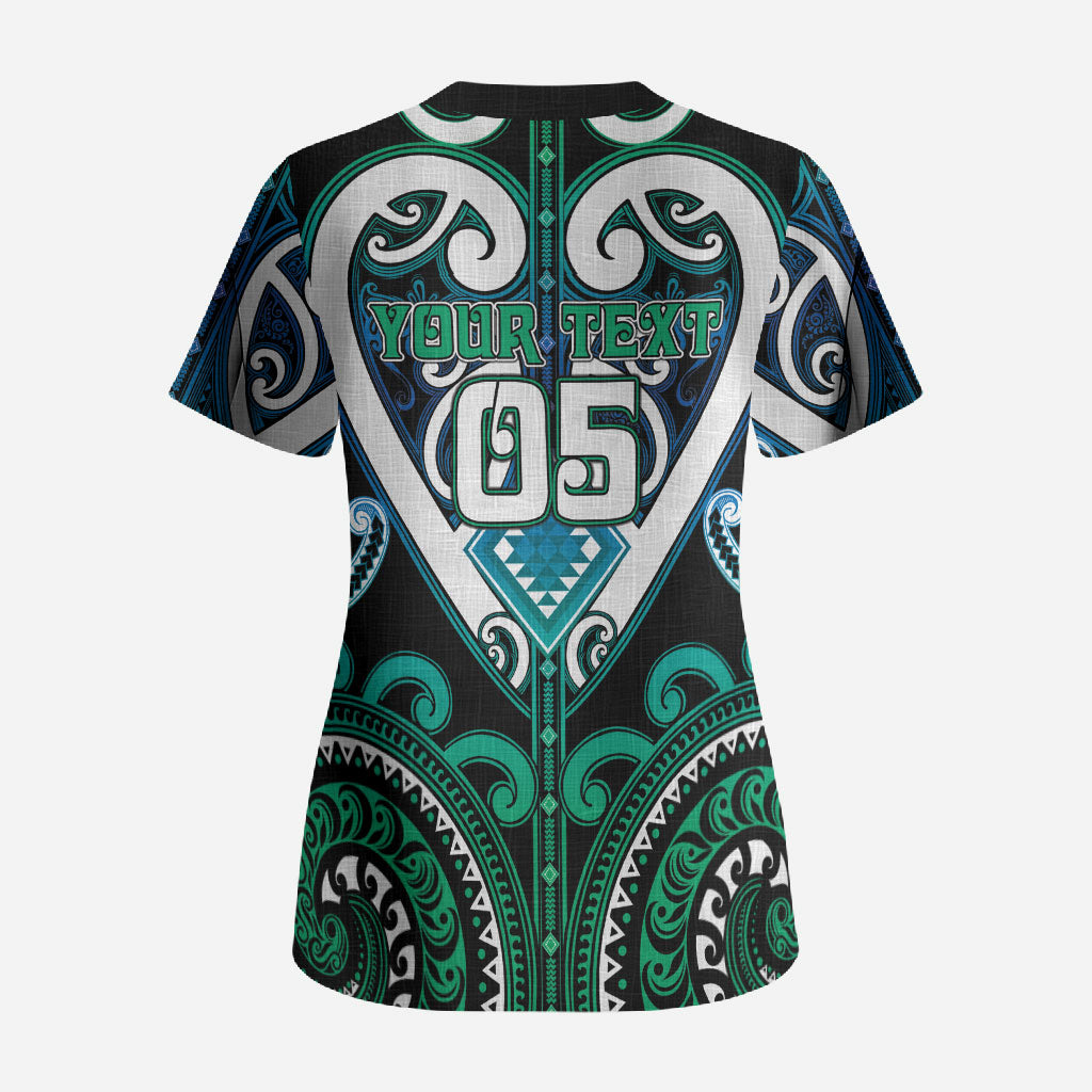 Custom Aotearoa Ngati Ranginui Scrub Top Maori Tribal Pattern